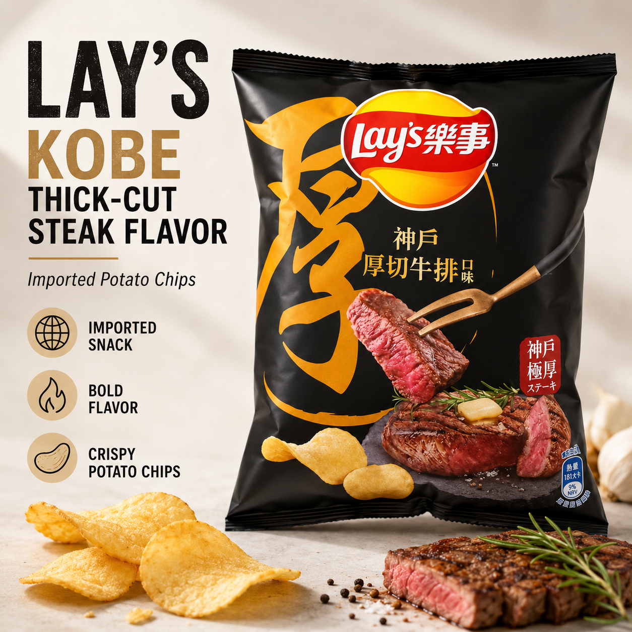 Asian chips ready for sale - Beef