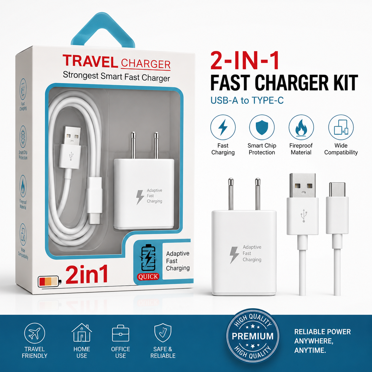 USB-A to USB-C Wall Charger & Cable Kit – Retail Ready | Wholesale