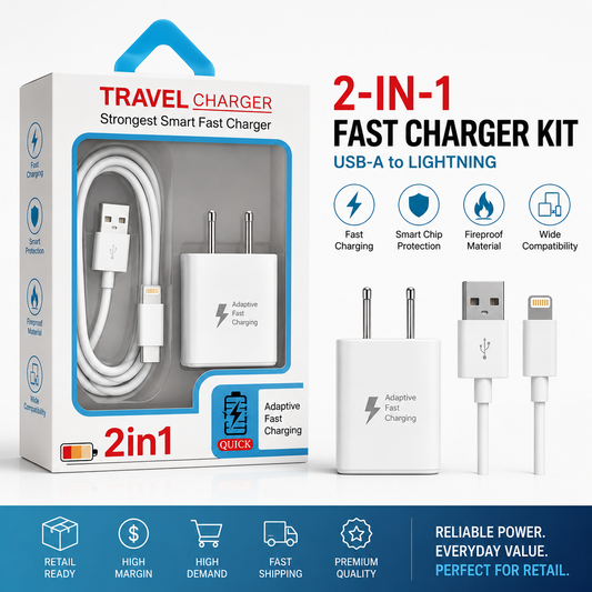 USB-A to Lightning Wall Charger & Cable Kit – Retail Ready | Wholesale