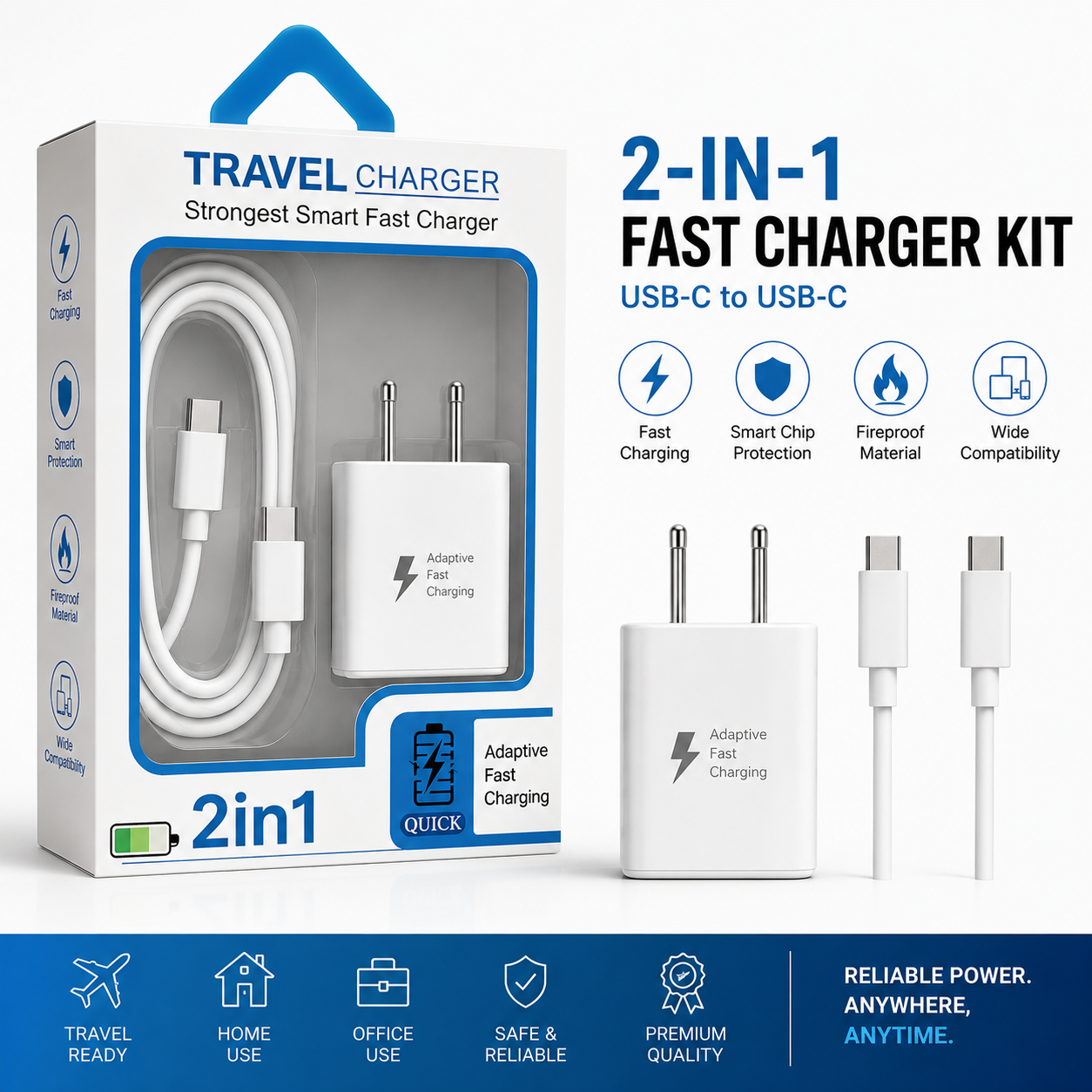 USB-C to USB-C Wall Charger & Cable Kit – Retail Ready | Wholesale